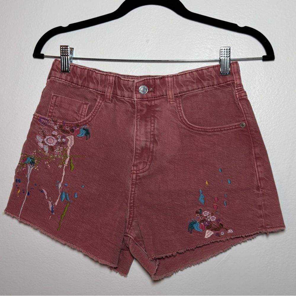 Pilcro‎ Anthropologie Embroidered Floral Shorts XS Dusty Rose Boho